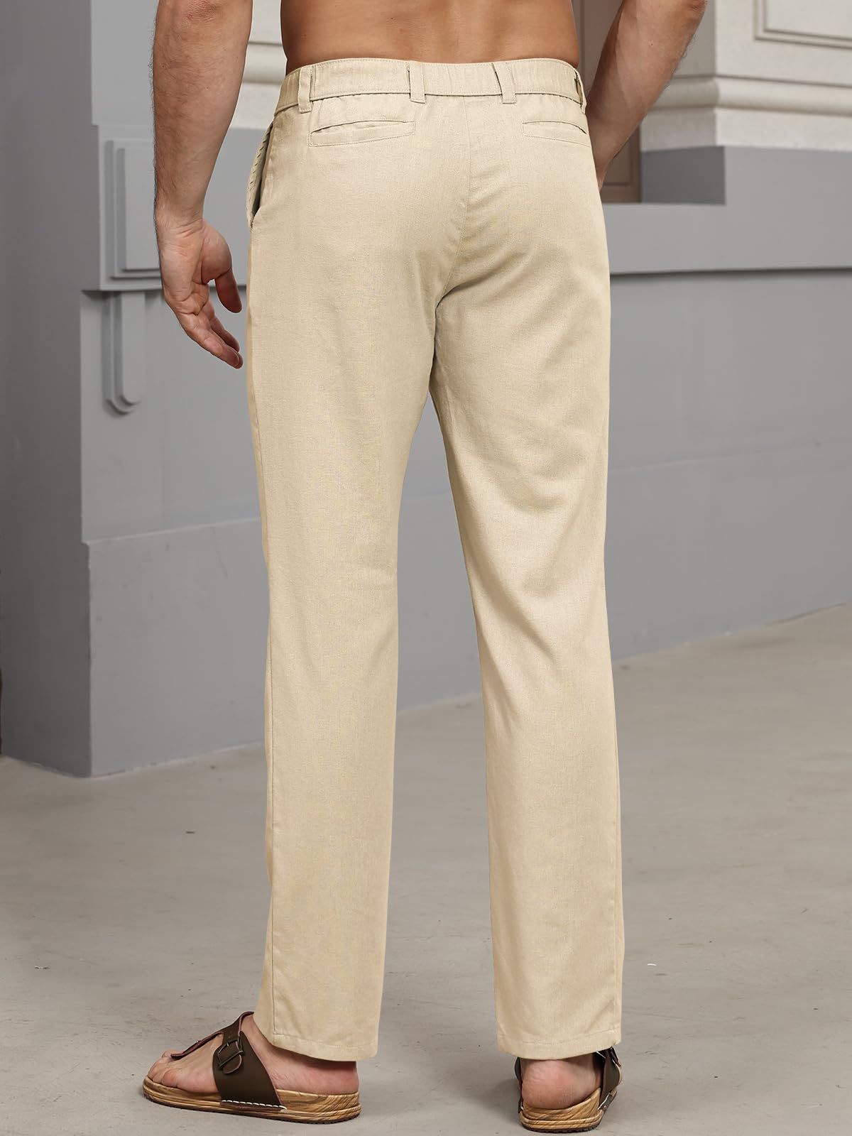 Suwangi Hombre Pantalones de Casuales Pantalones Largos Verano Ligeros Pantalon Lino Mezclar Cintura Elástica con Bolsillos — view 2