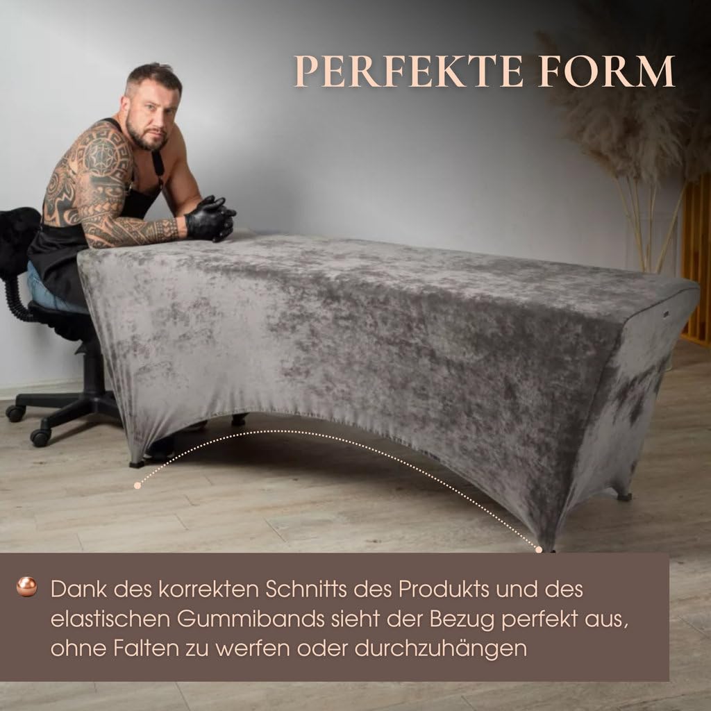 Funda para camilla estética, cosmética 180x60 cm, recorte para las rodillas, con una banda elástica - Marrón Claro