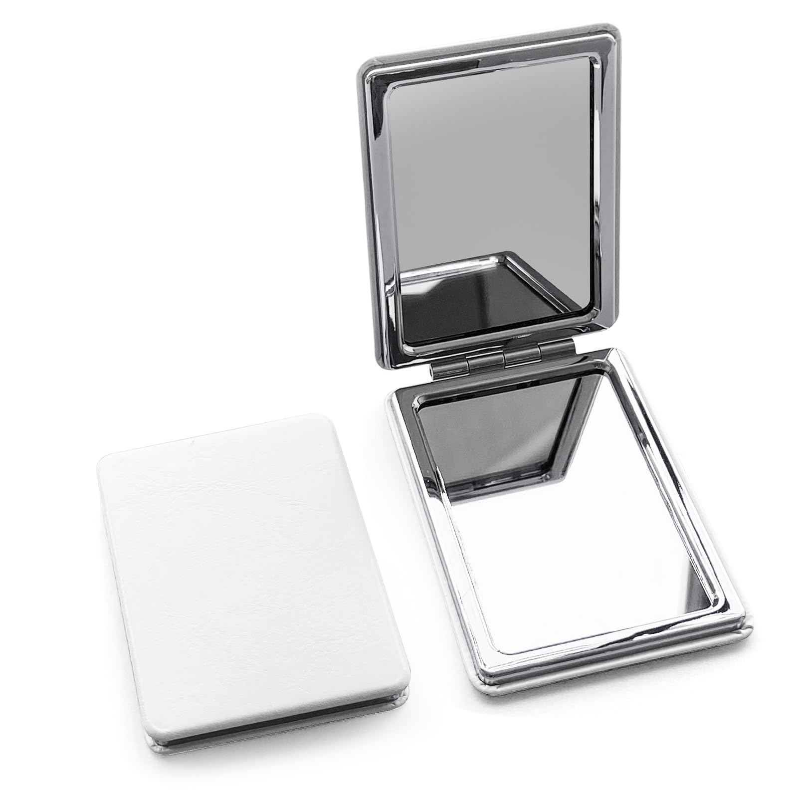 2 Pezzi Specchio Compatto de Borse PU,Mini Specchio Trucco Doppio Pieghevole per Viaggio,73MM/80MM (bianco)
