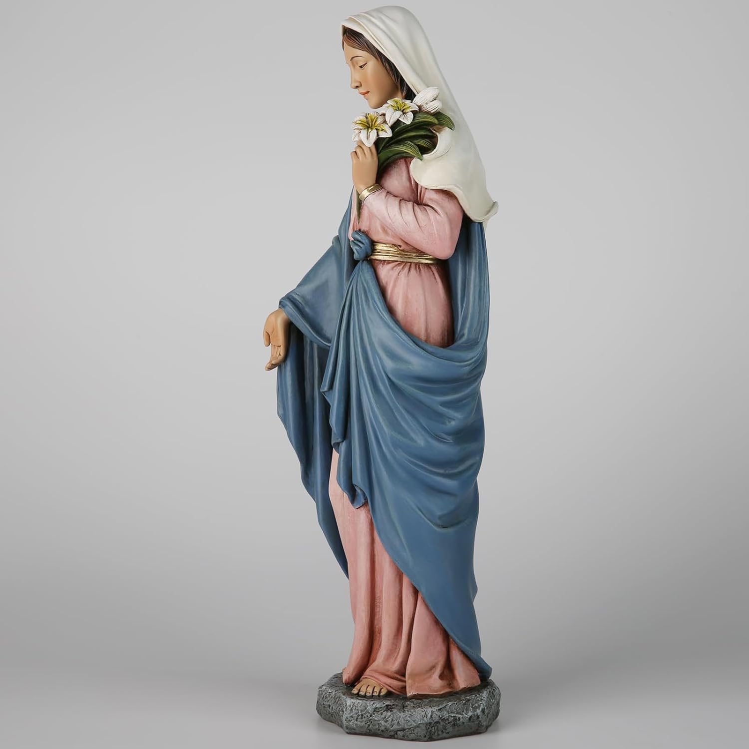 Blessed Mother Statue - 14 Inch Saint Mary Holding Lilies Figure Elegant Home Decor, Hand Painted Madonna Virgin Mary Statue Renaissance Collection