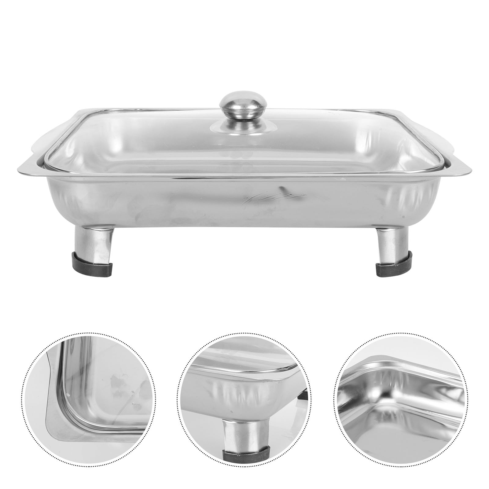 Bandeja de acero inoxidable con patas extraíbles, plato rectangular para buffet con tapa, bandeja de catering brillante para aperitivos, fiestas y eventos