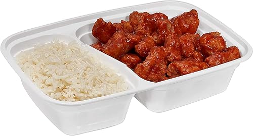 Miniatura 2 de Paquete de 25 recipientes blancos para preparación de comidas, 2 compartimentos con tapas, caja Bento para almacenamiento de alimentos, para