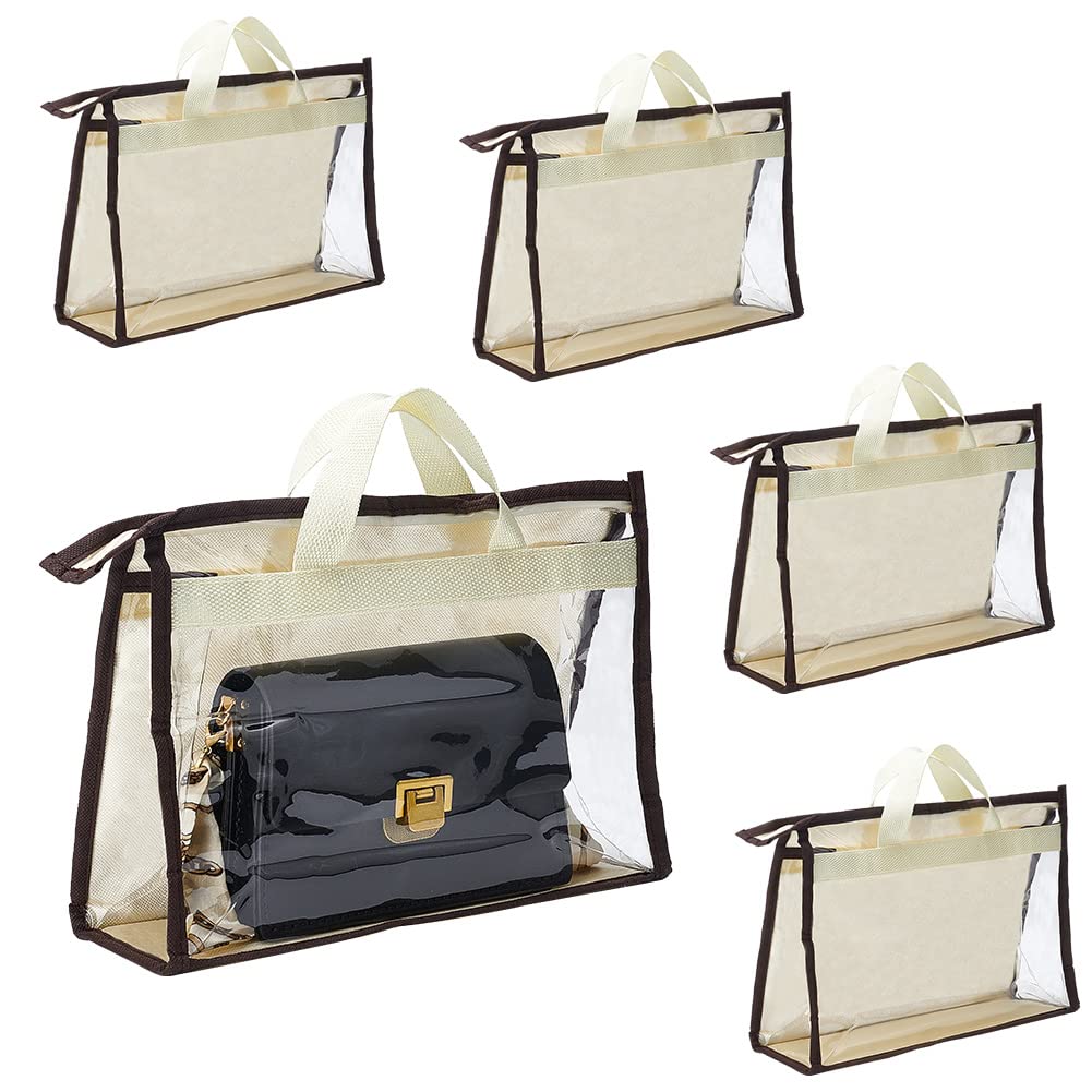 PH PandaHall 5 Pack Dust Bags for Handbags, Clear Handbag Storage Purse Organizer Hanging Purse Dust Cover Bag with Zipper Handle for Small Bags Clutches Storage Closet Door Shelf, 8.9x12.8x3.7 inch