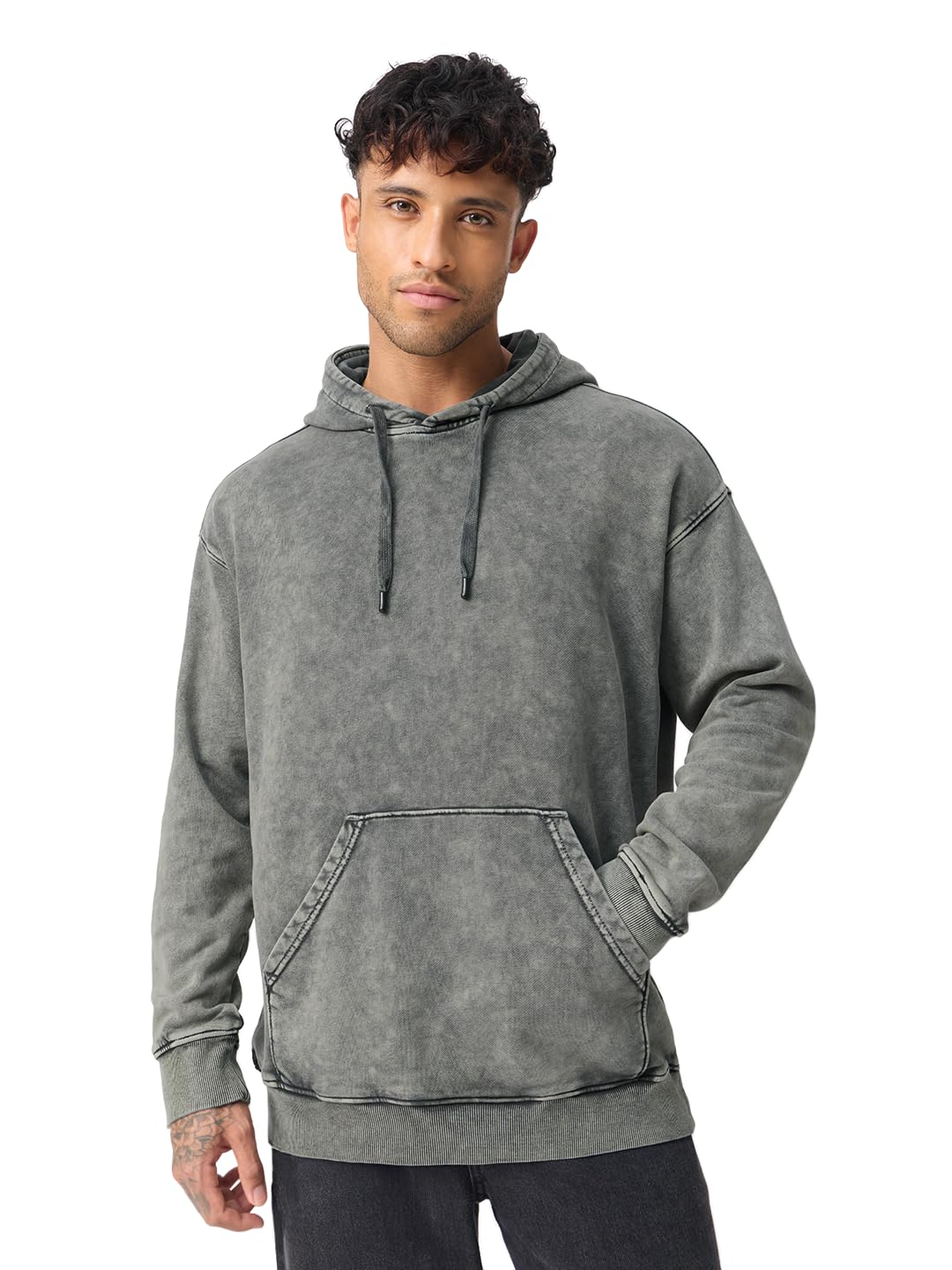 Oversized Hoodie: Ash Grey Men and Boys Full Sleeves Hooded Neck Solid Cotton Lightweight Everyday Streetwear All-Season Winter Wear Casual Oversized Fit Pullover Hoodie-image-11