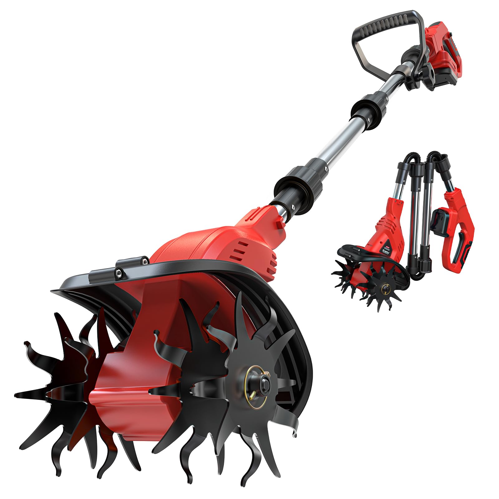 Cordless Tiller Cultivator Compatible with Milwaukee 18V Battery, Ecarke 450RPM Brushless Garden Rototiller,48 Steel Tines, 9"W×6.3"D,Foldable Soil Tilling Tool for Garden Lawn Landscaping (Tool Only)