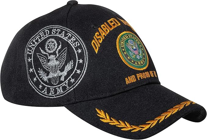 Flakita's Novelties United States Disabled Veteran and Proud of it Military Veteran Adjustable Embroidered Cap Hat Black