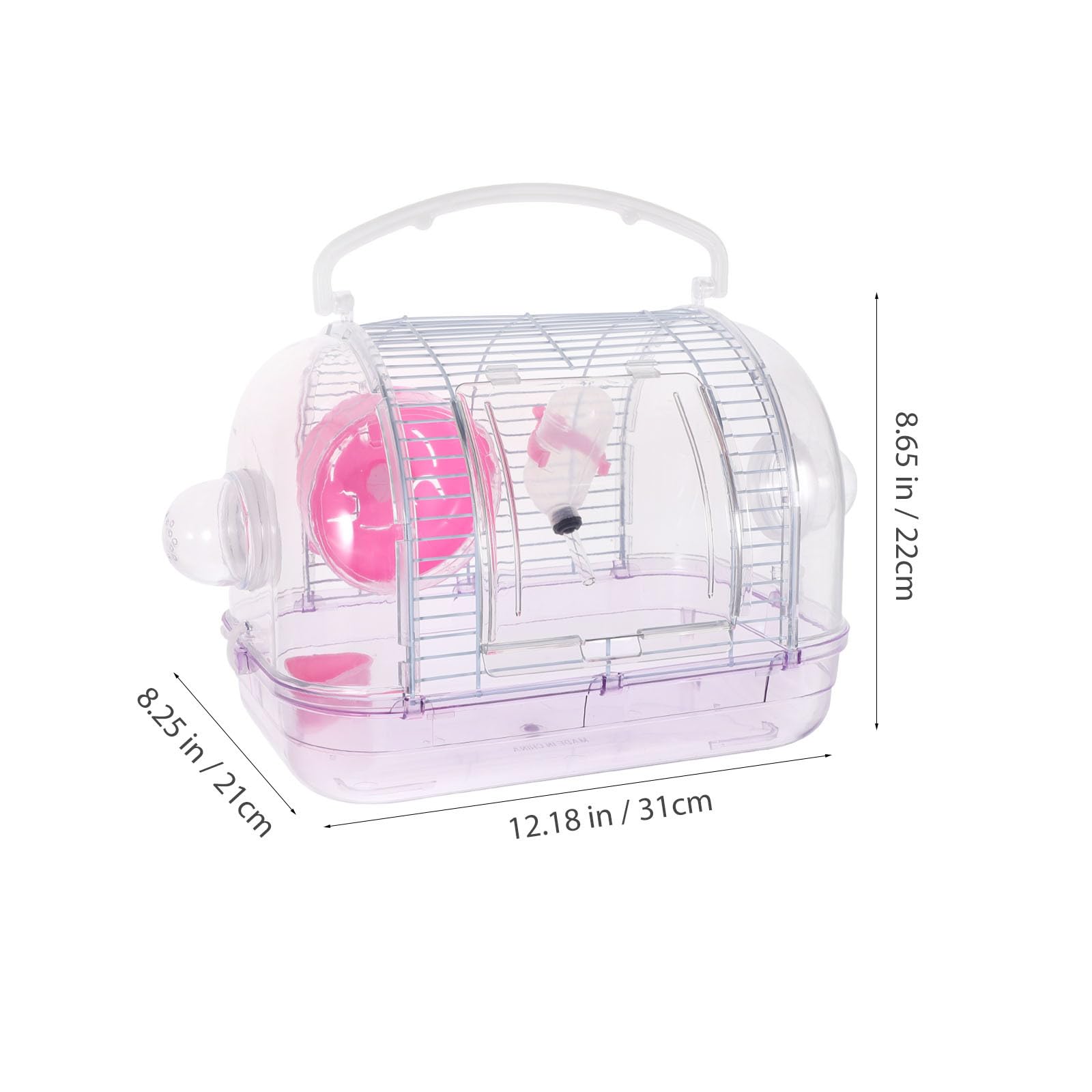 Hamstertransportbox Rosa, Tragbarer Kleintierkäfig aus Eisen und Kunststoff