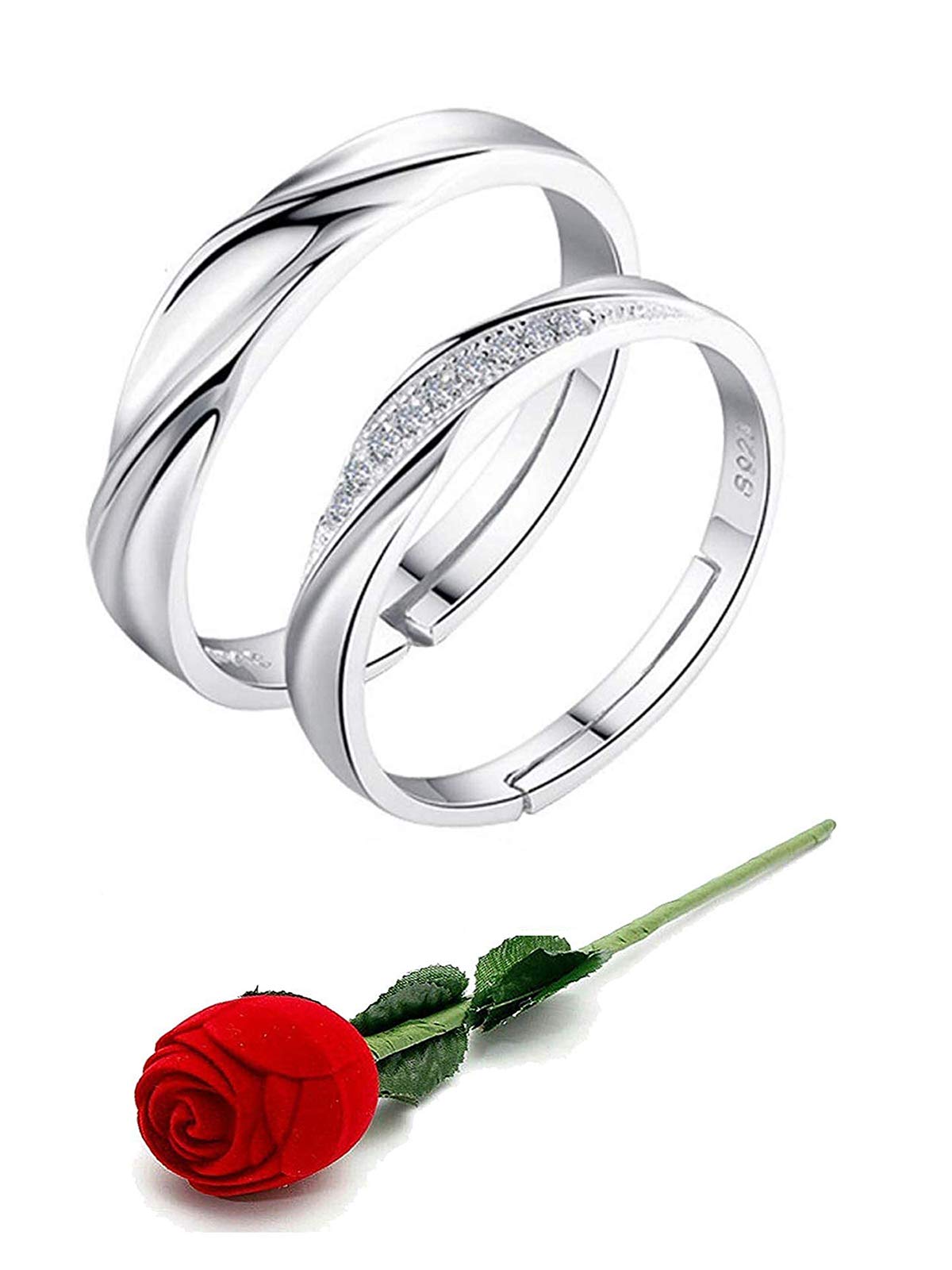 Karatcart Valentines Day Gift Hamper of Couple Platinum Plated Ring with Red Rose Gift Box for Men & Women(Silver) (B0843T7BP8) Amazon Price History, Amazon Price Tracker
