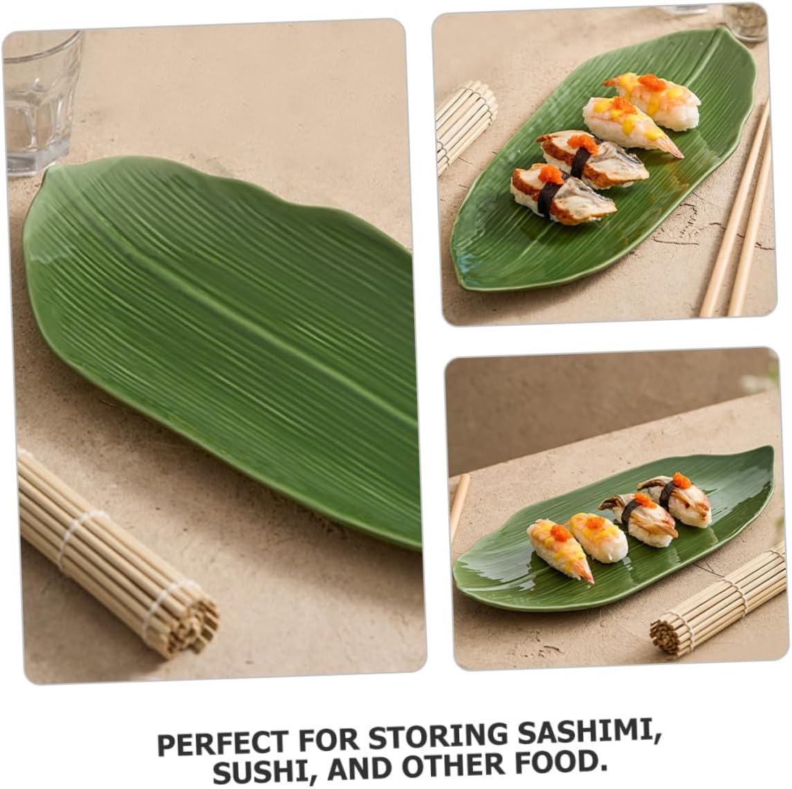 VANZACK Ceramic Sushi Plate Leaf Shape Lightweight Food Serving Dish for Restaurant Party Family Gathering Japanese Style Snack Dessert Appetizer Tray