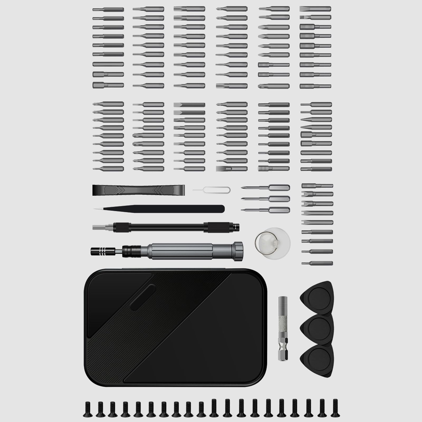 Kit cacciaviti 150 con punte magnetiche per telefono, fotocamera, laptop, orologio, strumento riparazione per occhiali con scatola immagazzinaggio, kit manutenzione della fotocamera