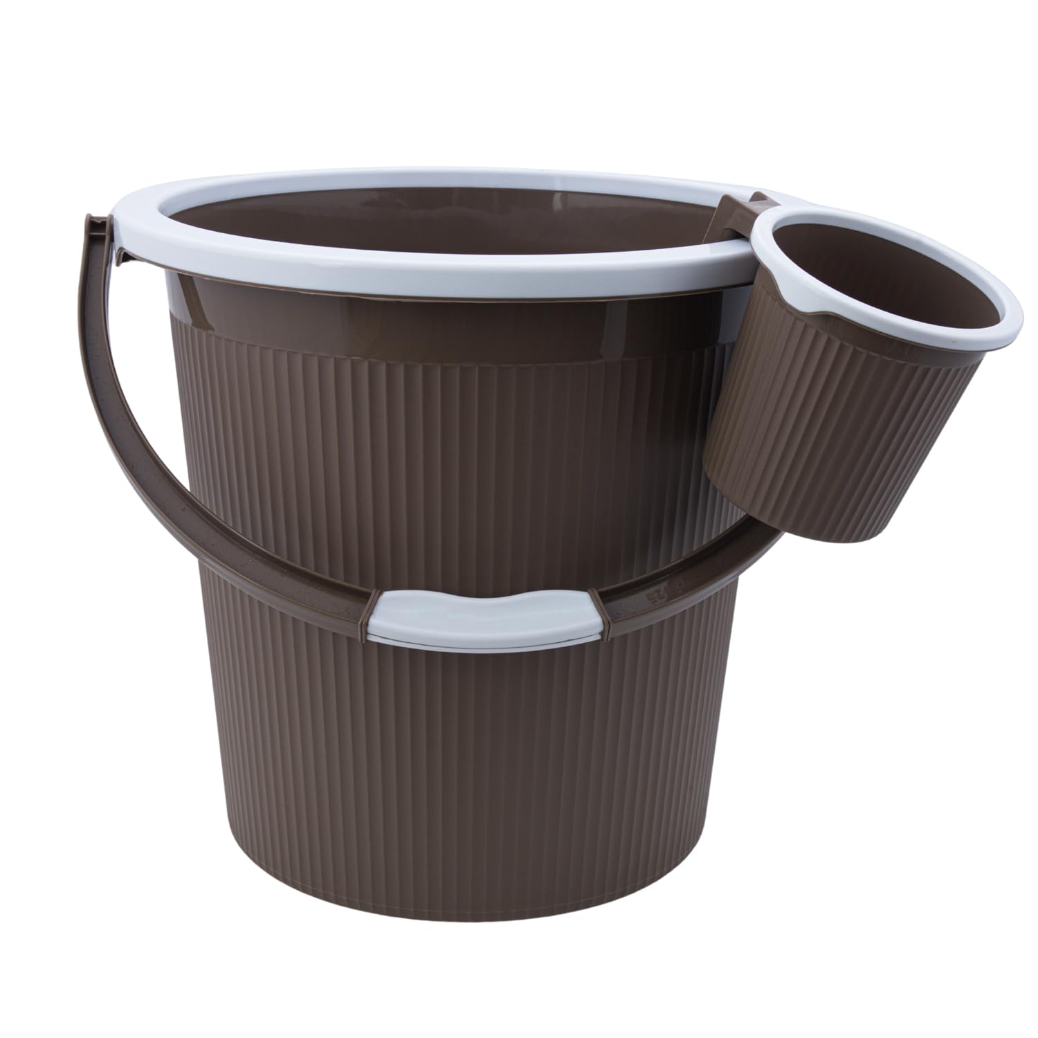 AIR O MATIC New Plastic Round Double Moulded Unbreakable 25 LTR Bucket + 1.5 LTR Mug Bathroom Set (Dark Brown)-image-14