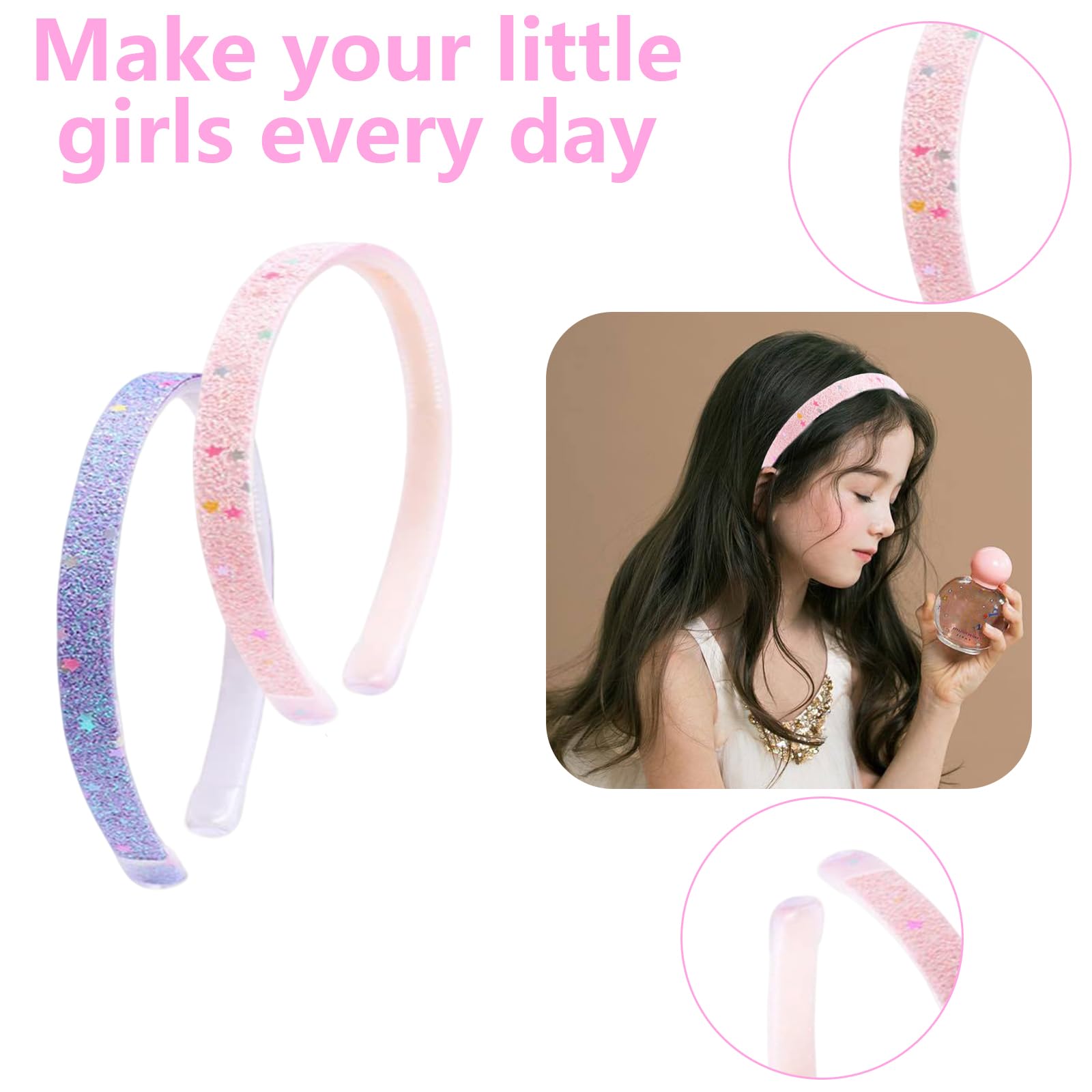 6Pcs Glitter Headbands Sparkly Rainbow Sequins Butterfly Bow Star Heart Designs Cute Wide Thick Hairband with Non-Slip Teeth Bling Hair Accessories for Women Girls - Image 3