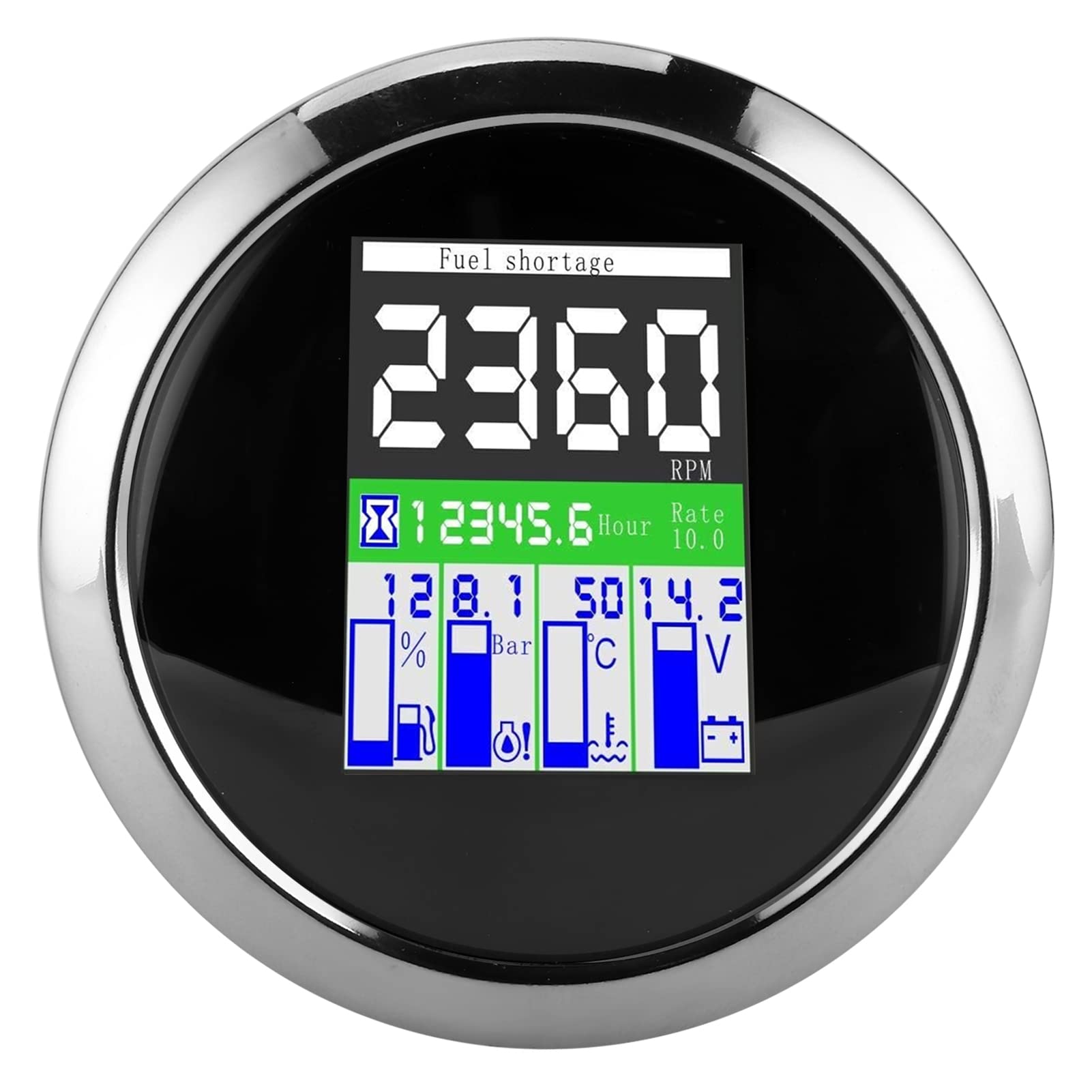 Medidor multifunción Torvex, tacómetro de 85 mm, medidor de RPM, temperatura, presión de aceite, instrumento de nivel de para coche, motocicleta fueraborda (esfera negra)
