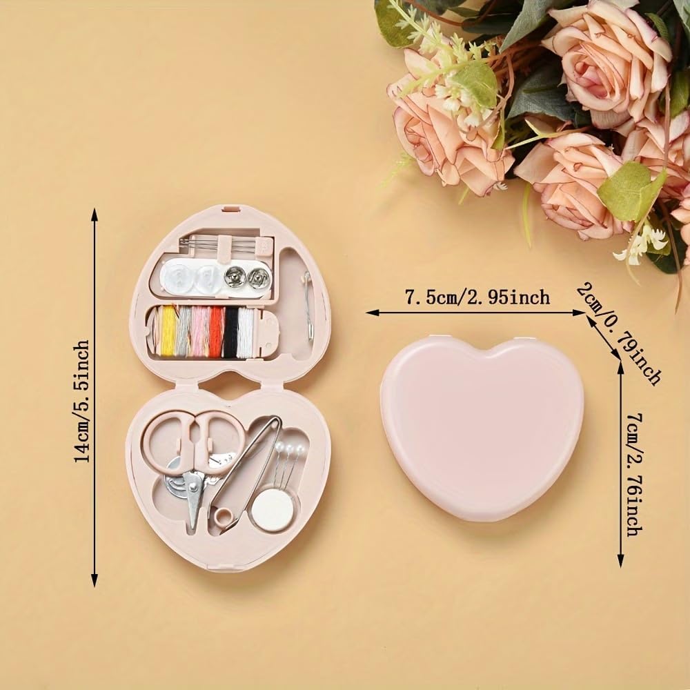 Mini Travel Sewing Kit Multifunctional Compact Case with Scissors Threader Safety Pins Needles Buttons Threads for Home Travel Repairs, Pink