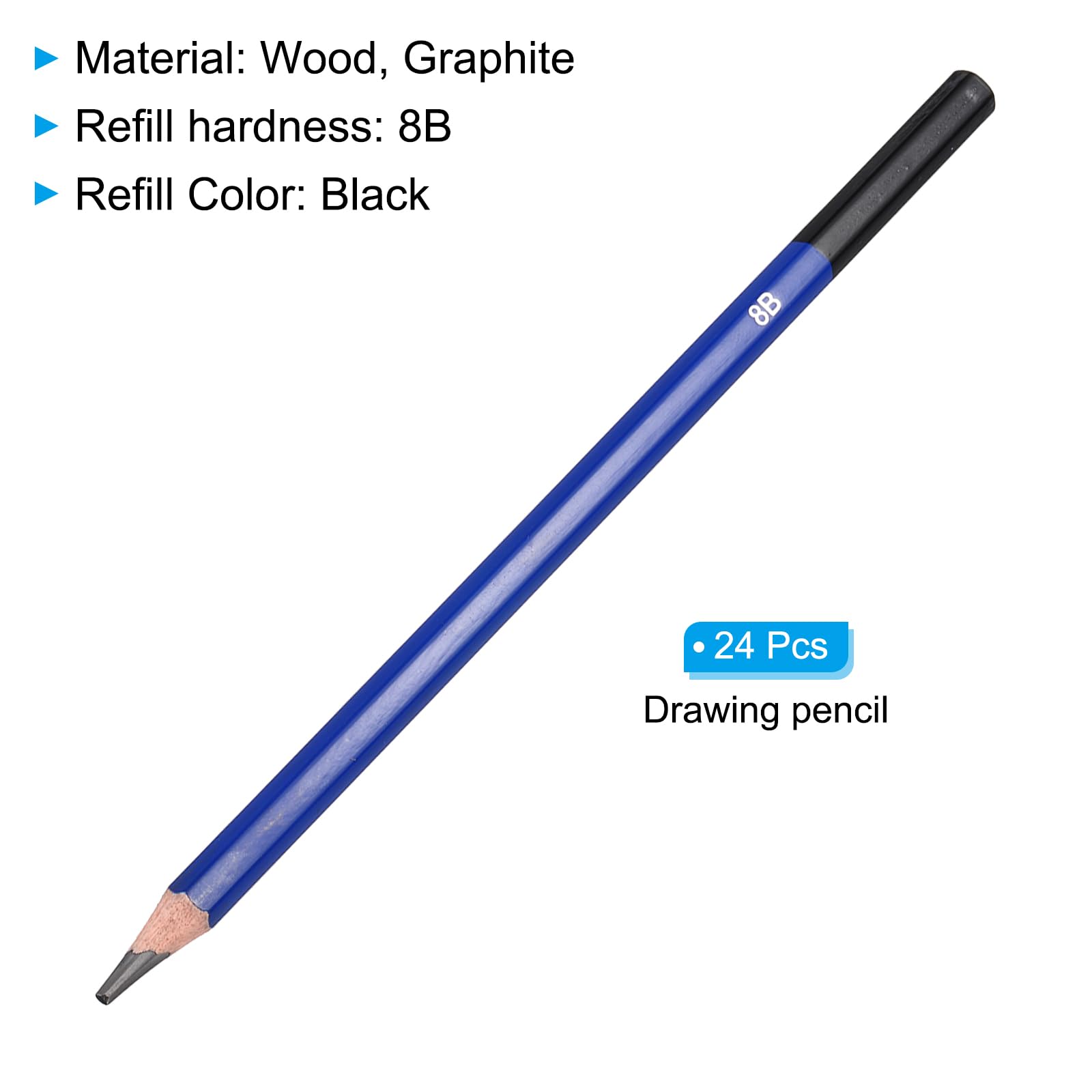 PATIKIL 8B Drawing Pencils, 24PCS Sketch Pencils for Drawing Art, Painting, Sketching, 8B Hardness, Blue Black - Image 3
