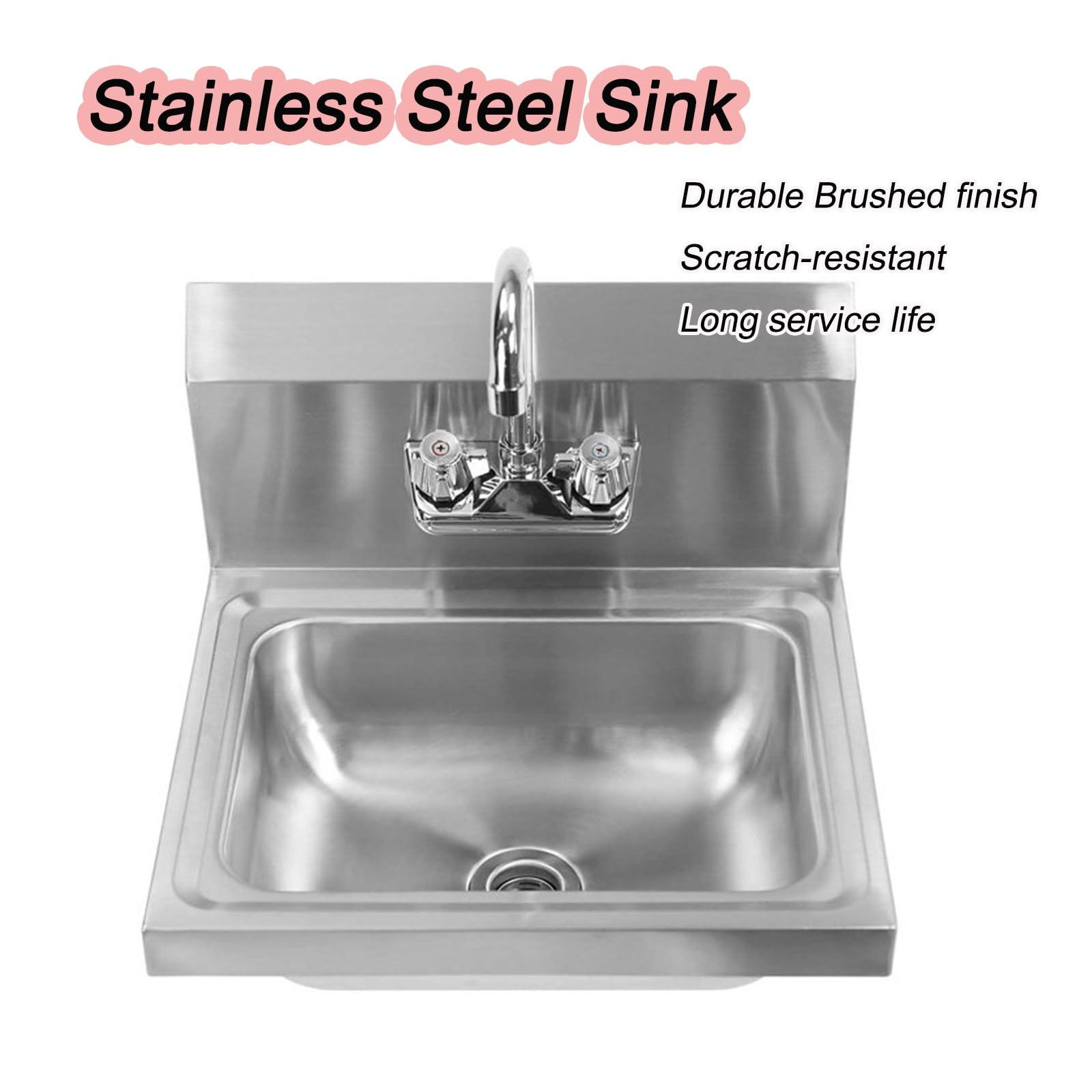 Fregadero Portatil Camping, Fregadero Pequeño de Pared con Grifo de Agua Fría y Caliente, Lavabo Caravana de Acero Inoxidable con Desagüe para Autocaravanas, Barcos