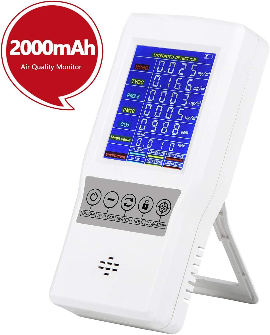 Air Quality Monitor Yvelines Accurate Tester for CO2 Formaldehyde(HCHO) TVOC PM2.5/PM10 Multifunctional Air Gas Detector Real Time Data&Mean Value Recording for Home Office and Various Occasion