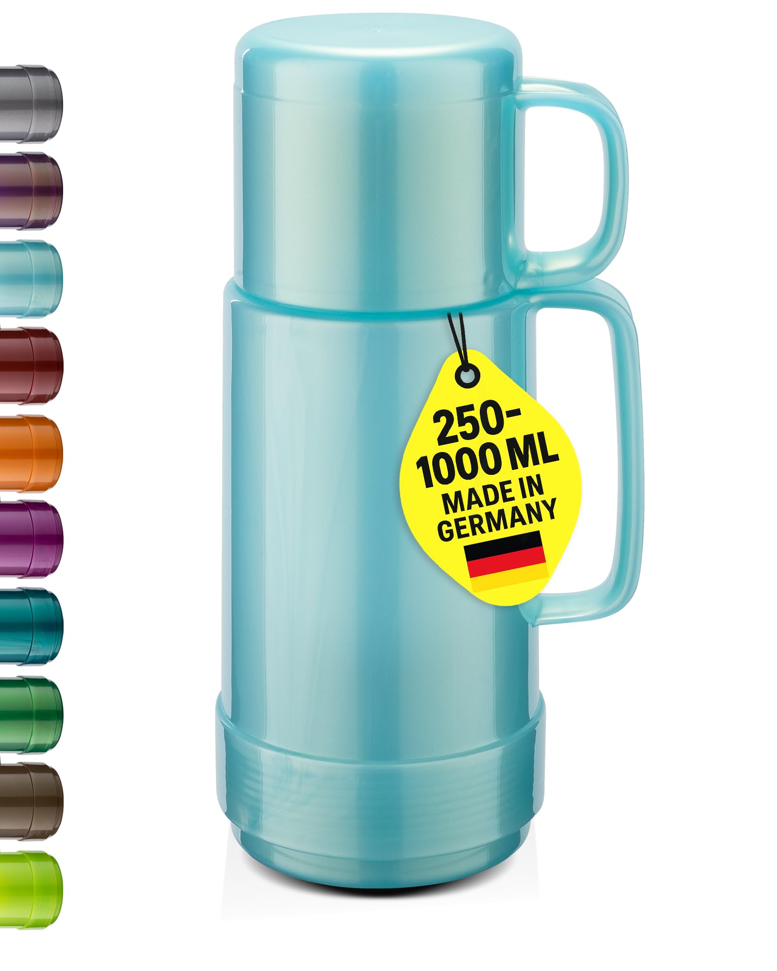 ROTPUNKT Isolierflasche 0,25 L mit integriertem Becher - Hochwertige Isolierkanne Made in Germany I Bis zu 24 h heiß & 36 h kalt (Andreas 80, Shiny Aquamarin)