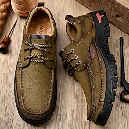 Mens with Laces Slip On Casual Loafers Classic Outdoor Leather Walking Hiking Shoes Comfortable for Work Office Dress Outdoor3