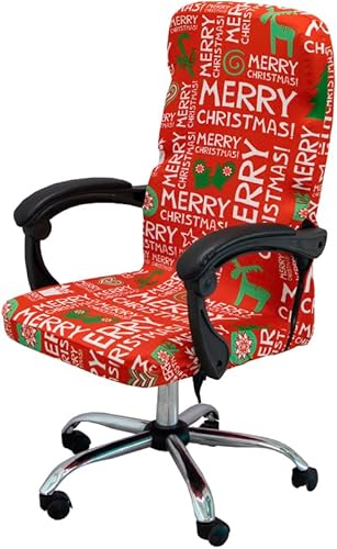 Funda para silla de oficina de Navidad, universal, extraíble, lavable, antipolvo, con estampado de Papá Noel, renos, copos de nieve, estrellas