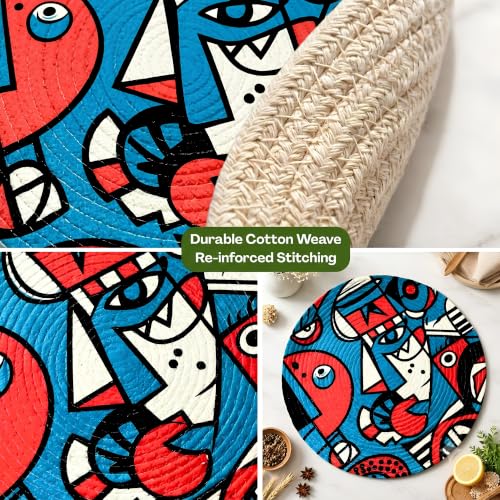 Image of Zimittory Premium Round Cotton Dining Table Mats Set of 2 | Washable Heat Resistant Food Mat | Circular Dining Table Hot Plate Mats & Coaster for Hot Utensil (14-inch /Pablo Pop)