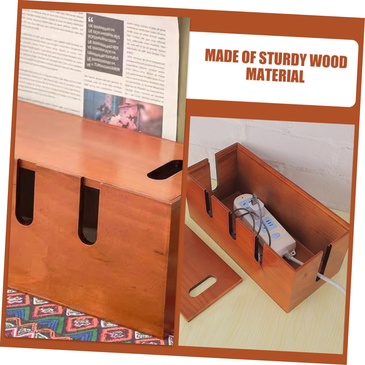Angoily Kabelmanagementbox Kabel-Organizer Holzgehäuse Zum Verstecken Von Stromkabeln Und Aufbewahrung Von Steckdosenleisten Und Ladegeräten Für Schreibtisch