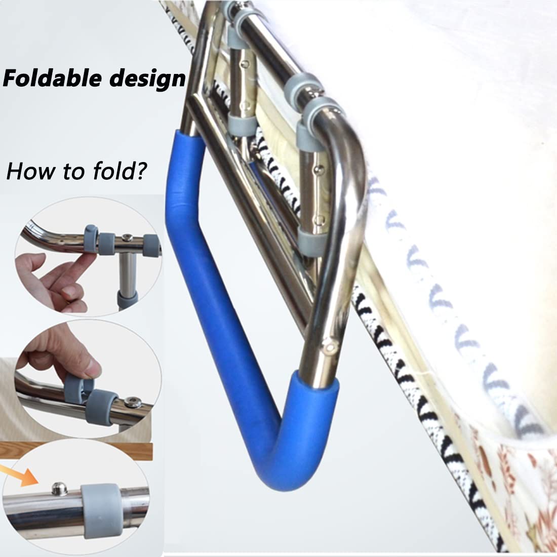 Edelstahl-Handlauf am Bett, Stabiler und Faltbarer Nachttischassistent, Armlehnen für ältere Betten, medizinischer Fallschutzhandlauf für Betten (Size : Mattress Thickness Less Than 9cm)