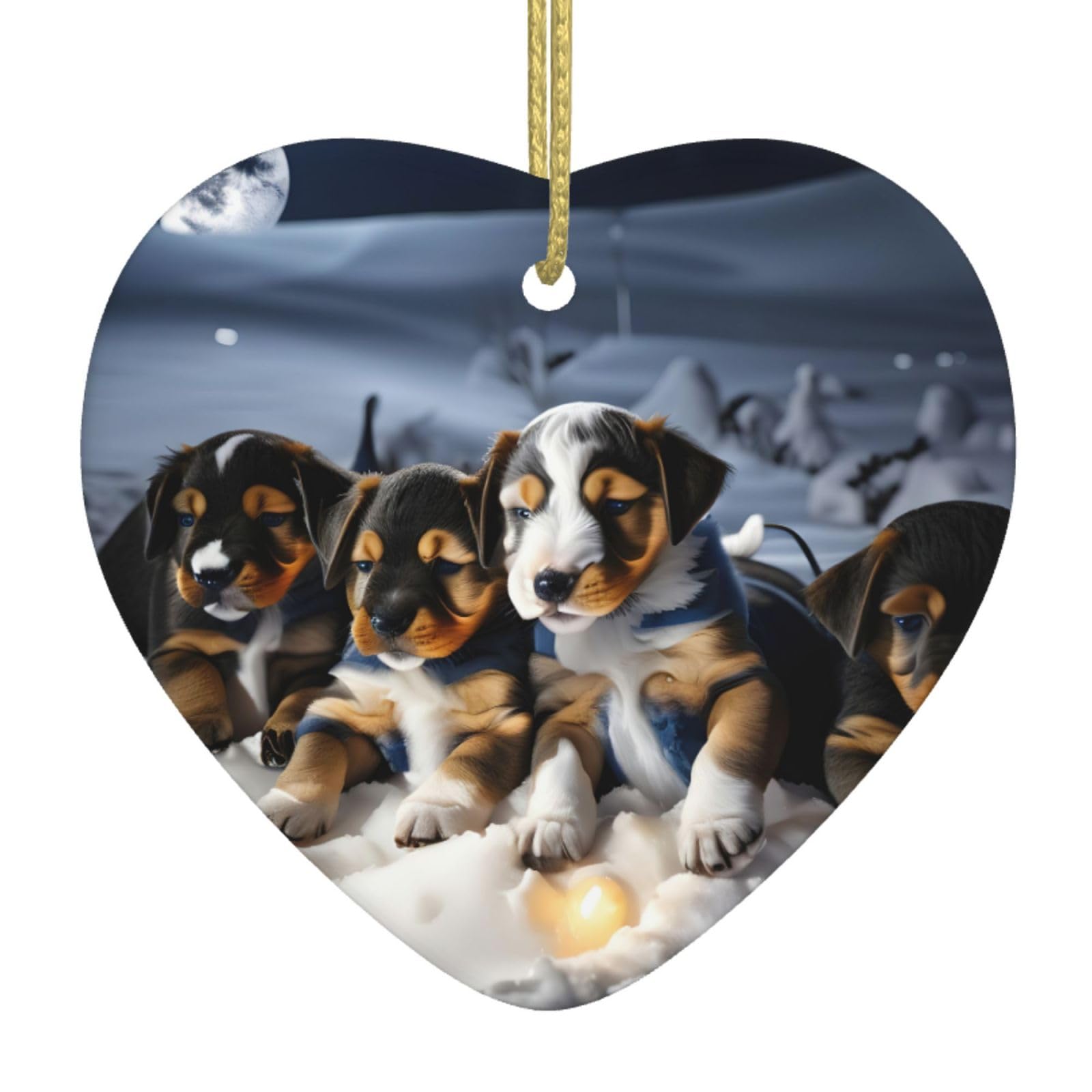 Nbtghga White Husky Puppies Dogs Print Christmas Ornaments, Ceramic Hanging Ornament, Xmas Tree Decoration, Holiday Home Decor