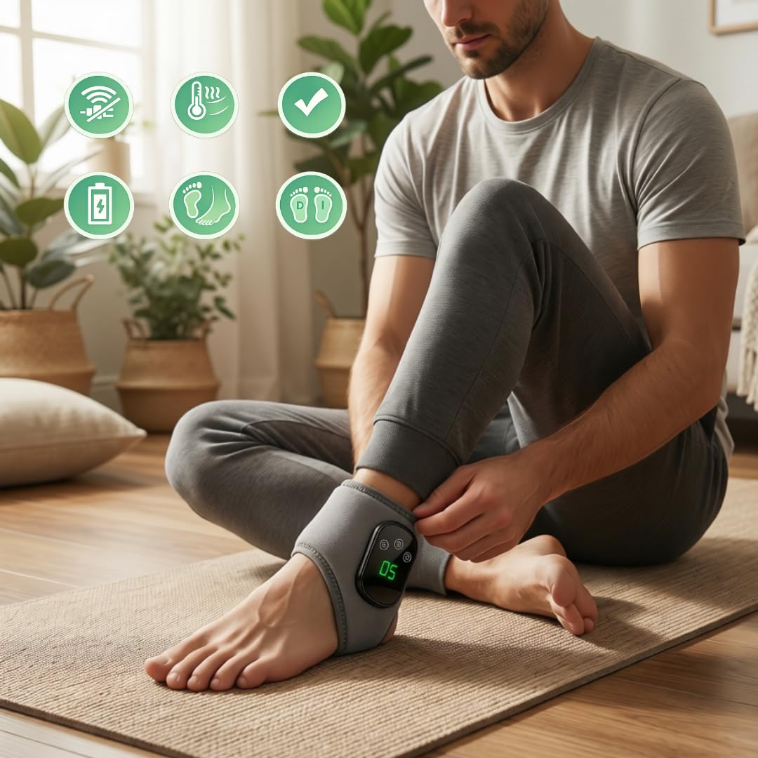 FootRevita - Masajeador de Pies y Tobillos con Calor Ajustable y Vibración, Recuperación Deportiva y Relajación Muscular, Uso Diario en Casa, 5 Niveles de Temperatura y 3 Modos de Masaje