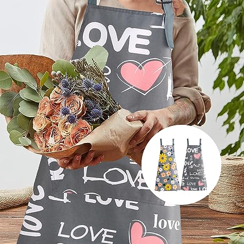 YZDZSW 2 Pcs Kitchen Aprons for Women Aprons for Cooking Waterproof Ladies Baking Apron with Pockets Kitchen & Gardening (Floral) - Image 4