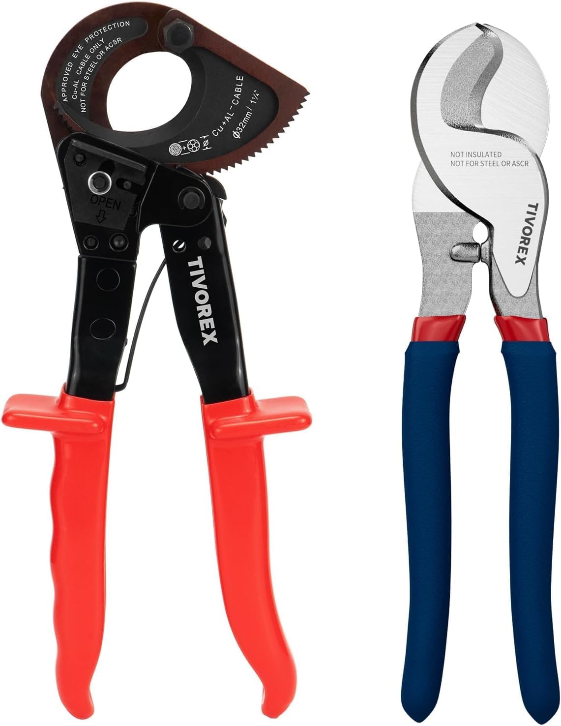 Ratchet Cable Cutter - Heavy Duty Aluminum Copper Ratchet Wire Cutter and 10 inch Cable Cutter for Aluminum, Soft Copper, and Communications Cable