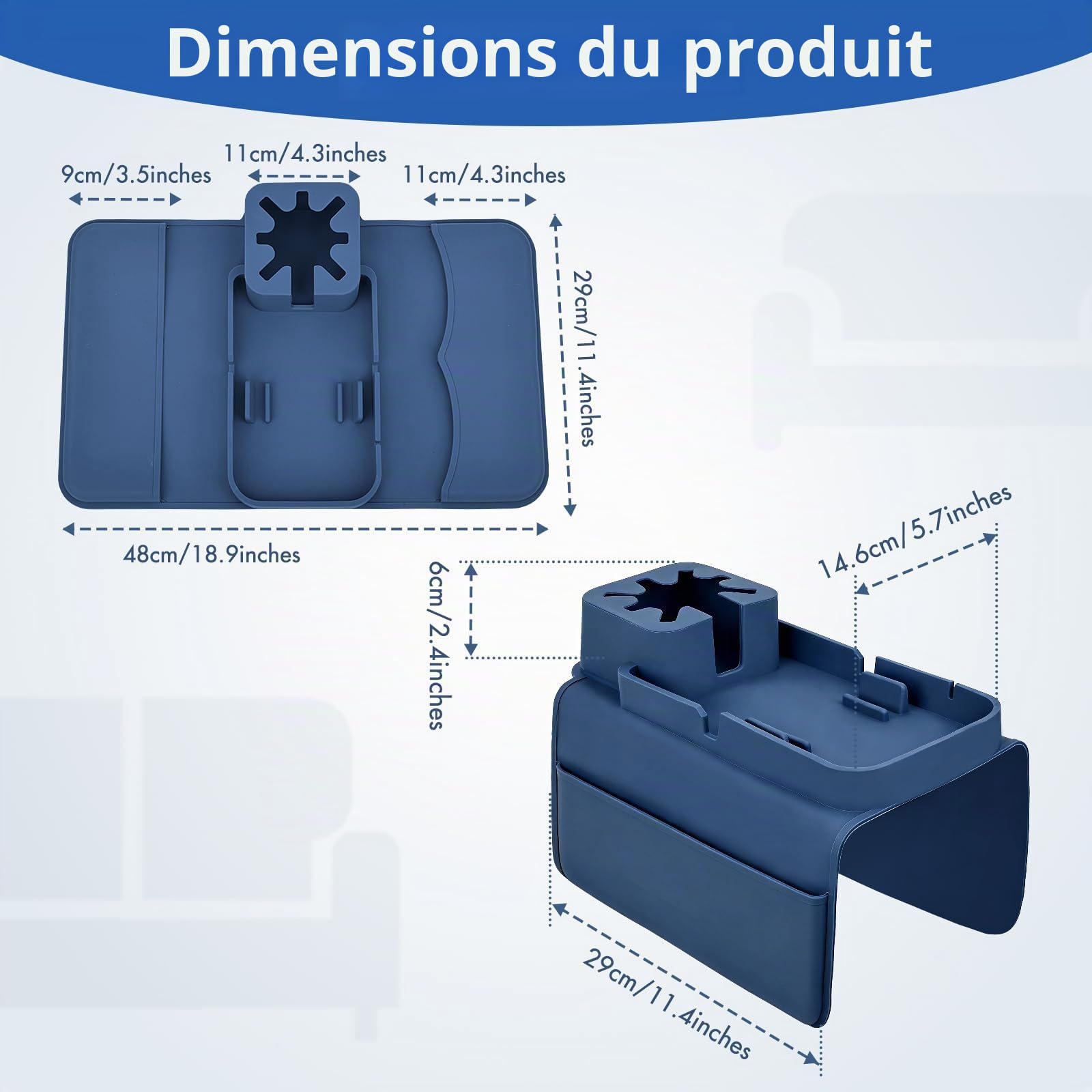 Plateau Accoudoir Canapé Silicone, Accoudoir Canapé Antidérapant | Range Telecommande Canape avec Porte Gobelet, Organisateur pour Boissons et Snacks (Blue)