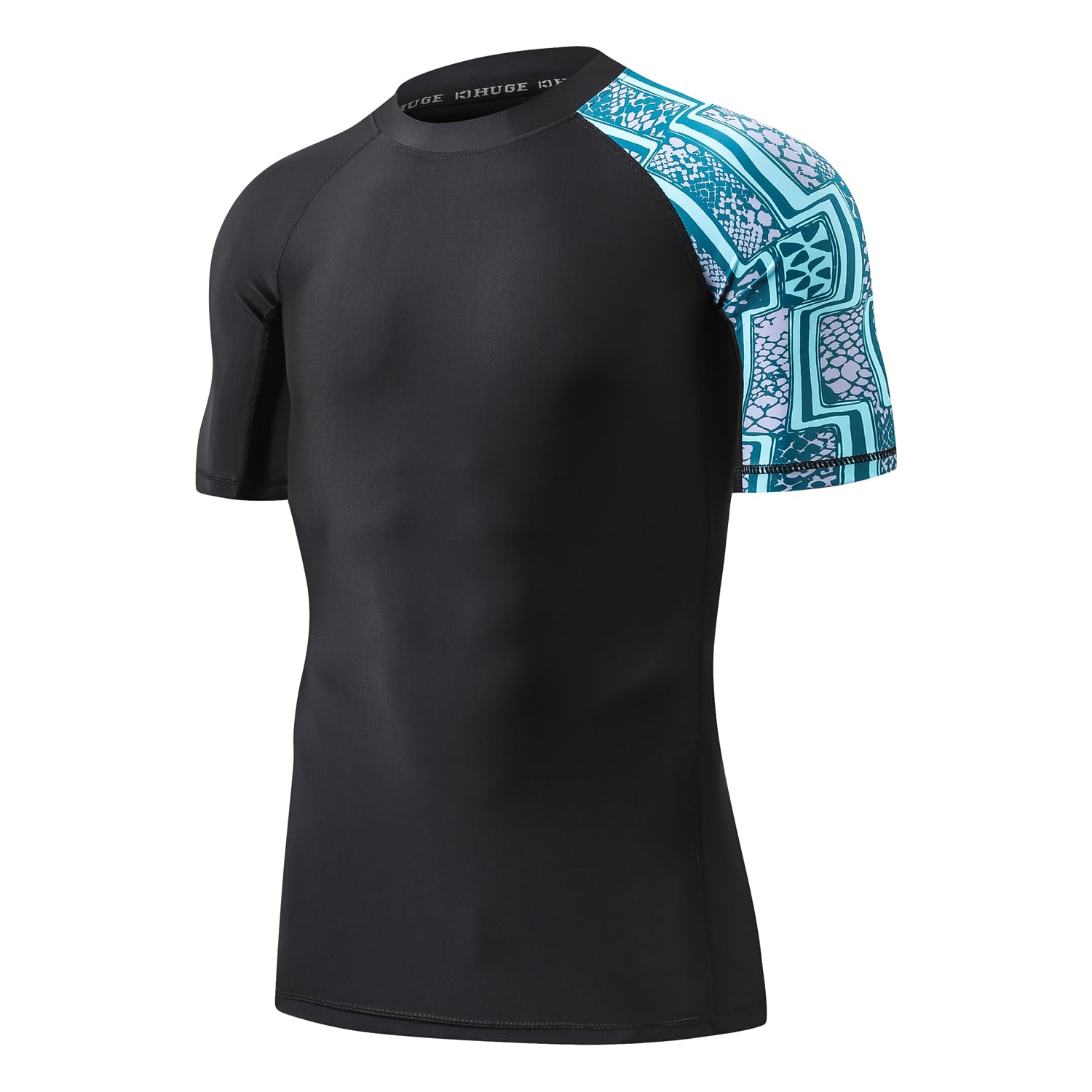 HUGE SPORTS Men's Splice UV Sun Protection UPF 50+ Skins Rash Guard Short Sleeves
