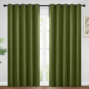 Yakamok Olive Green Curtains 84 Inches Length Blackout Curtain for Bedroom-Green Room Darkening Thermal Insulated Grommet Drapes for Living Room, 62W x 84L,2 Panels