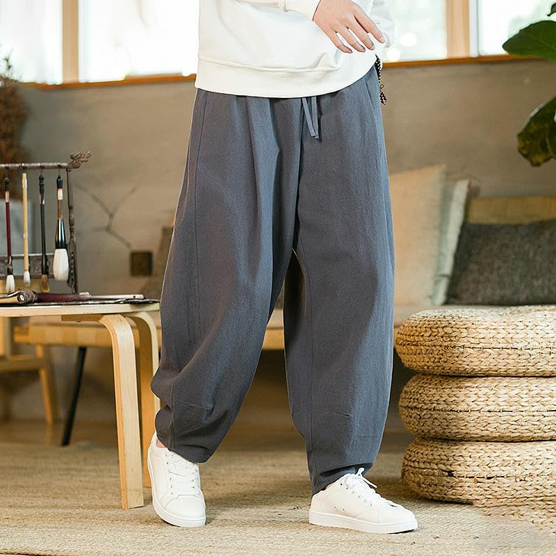 Men's Spring Autumn Chinese Style Tai Chi Practice Wide Leg Loose Lantern Cotton Linen Long Pants3