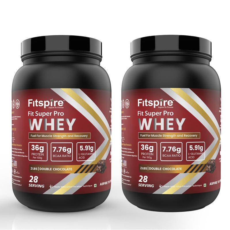 FitSpire Fit Super Pro Whey Protein For Men & Women | 36g Protein Per 100g Serving | 56 Serving | 100% Whey Protein For Muscle Gain & Recovery - 2Lbs (Pack of 2) Doubled Chocolated Flavoured Whey Protein (B0D8G3CTHY) Amazon Price History, Amazon Price Tracker