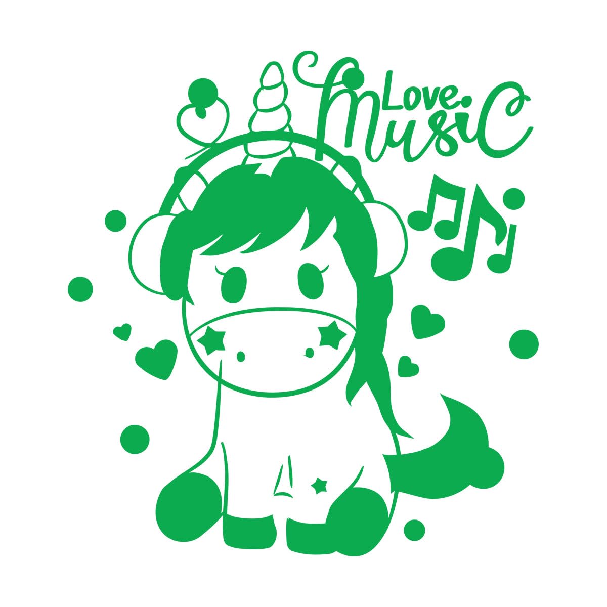 Fine Carving Decals Unicorn Headphones Myth Magic Music Love Children Nursere 81x90.8cm Equipped with Transfer Film kit Extra Large Green
