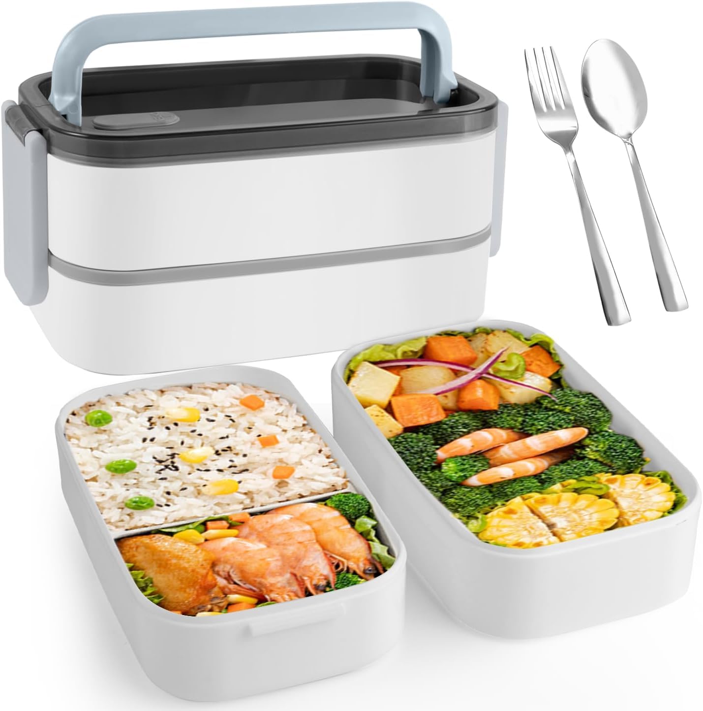 G SUCITY 2- Layer Leakproof Bento Box, Large Lunch Box with Compartments and Cutlery Set, Food Picks for Lunch Box Containers for Adults, Microwave Food Safe Bento Boxes