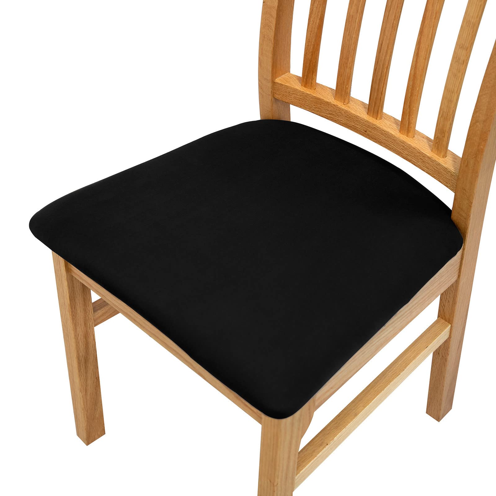 Universelle Esszimmerstuhl-Sitzbezüge mit Bändern, einfarbig, Set mit 1, 2, 4 oder 6 Stück, elastische Stretch-Stuhlbezüge, rutschfeste Schutzhülle für Küche und Büro (schwarz, 6er-Pack)
