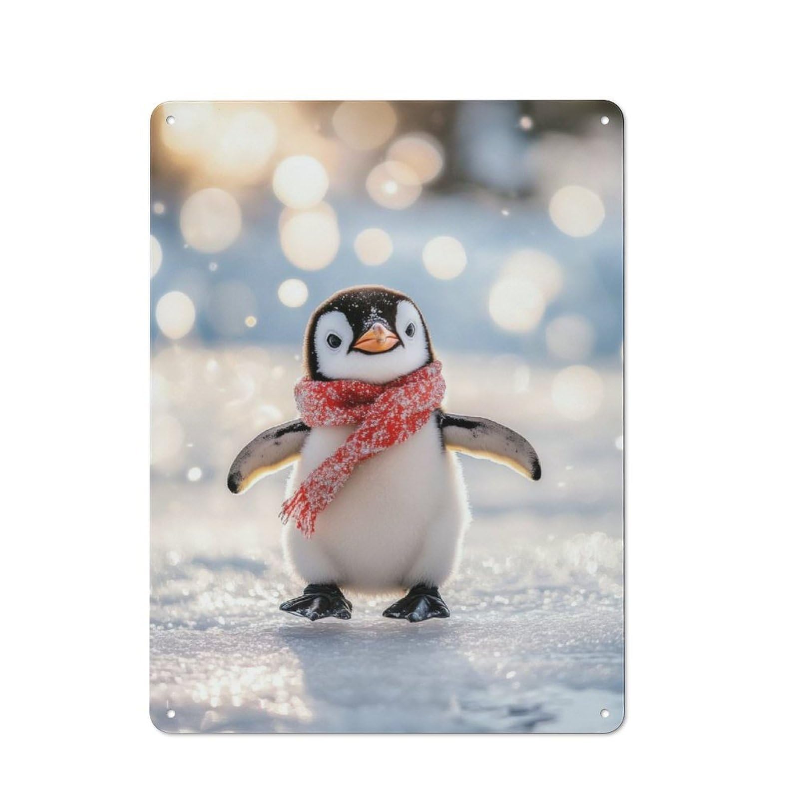 Junmoney Cute Penguin In Red Scarf Old Style Vintage Metal Sign 40X30cm, Bar Wall Plaque For Pub, Home Bar, Shed Or Man Cave