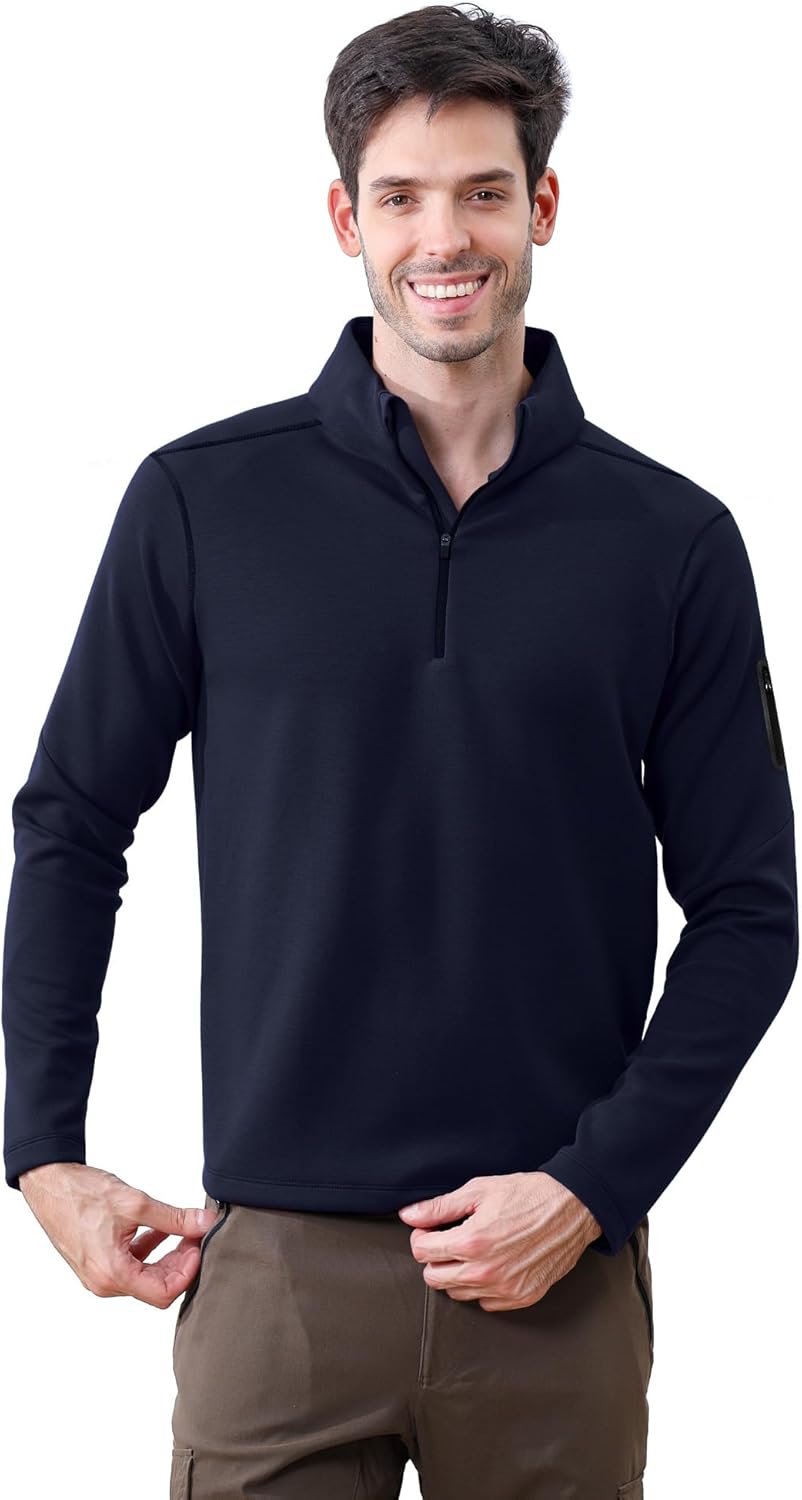 Men's Long Sleeve Running Shirts 1/4 Zip Pullover Mens Moisture Wicking Quick Dry Athletic Workout Shirts Gym Golf