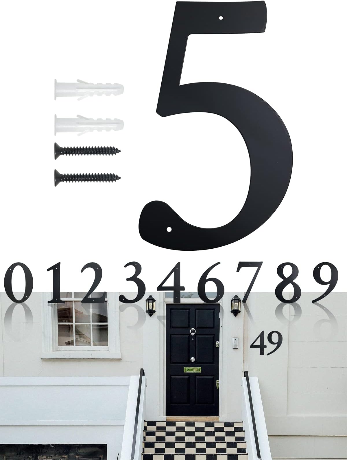 Modern Extra Large House Numbers, 11 Inch Elegant Black Finish Arabic Numbers Cast Iron House Sign Door Plate DIY Address Numbers for Home Gate Building Store Mailbox (5)