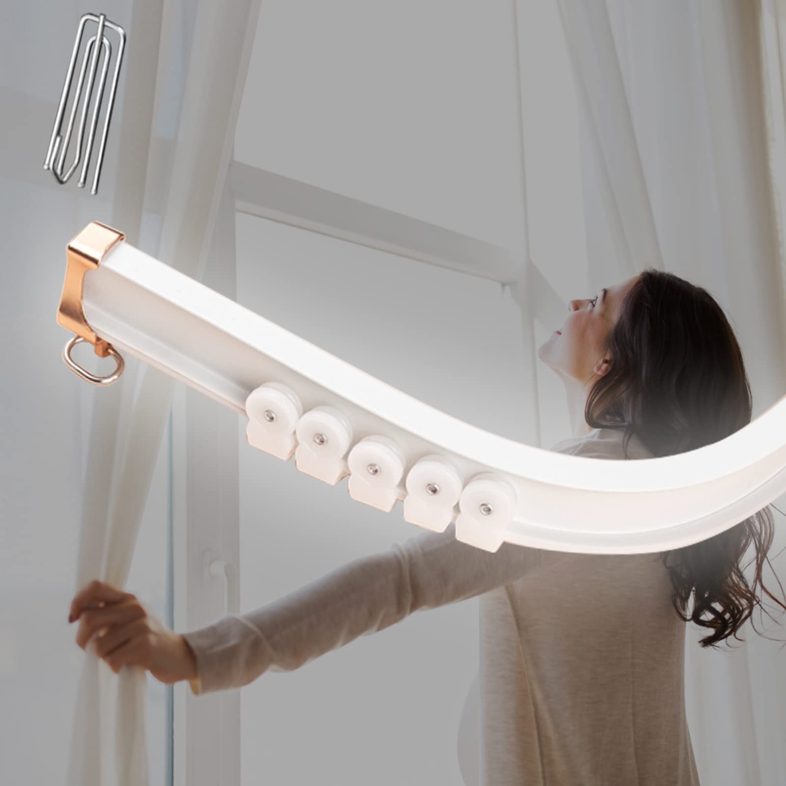 SFNIOKFG Curved Curtain Track Rail for Bay Window, Indoor Bedroom Balcony Curtain Rods, Wall Mount/Ceiling Mounted Optional, Room Divider Curtain Rod (Color : Wall Mount, Size : 550cm/18ft)
