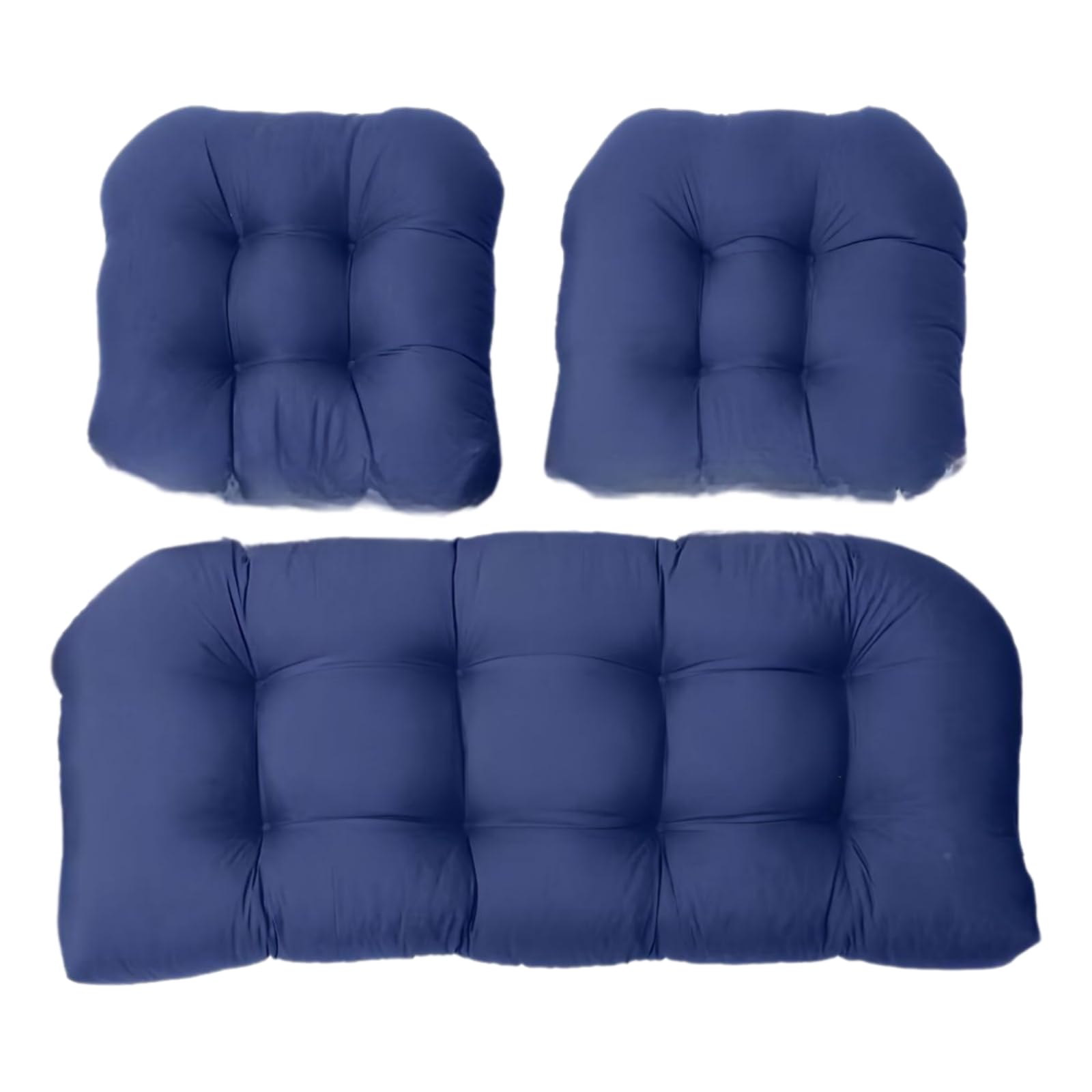 Waterproof 3-Piece Garden Chair Cushions Set - Outdoor Seat & Backrest Pads for Rattan Furniture, Patio Swing & Bench - Weather Resistant Replacement Cushions for Patio Garden Furniture (Navy Blue)