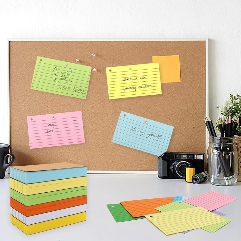 1000 Flashcard Indice Colorate da 3x5 Pollici con, Carte Perforate A Righe per Una Rapida Consultazione