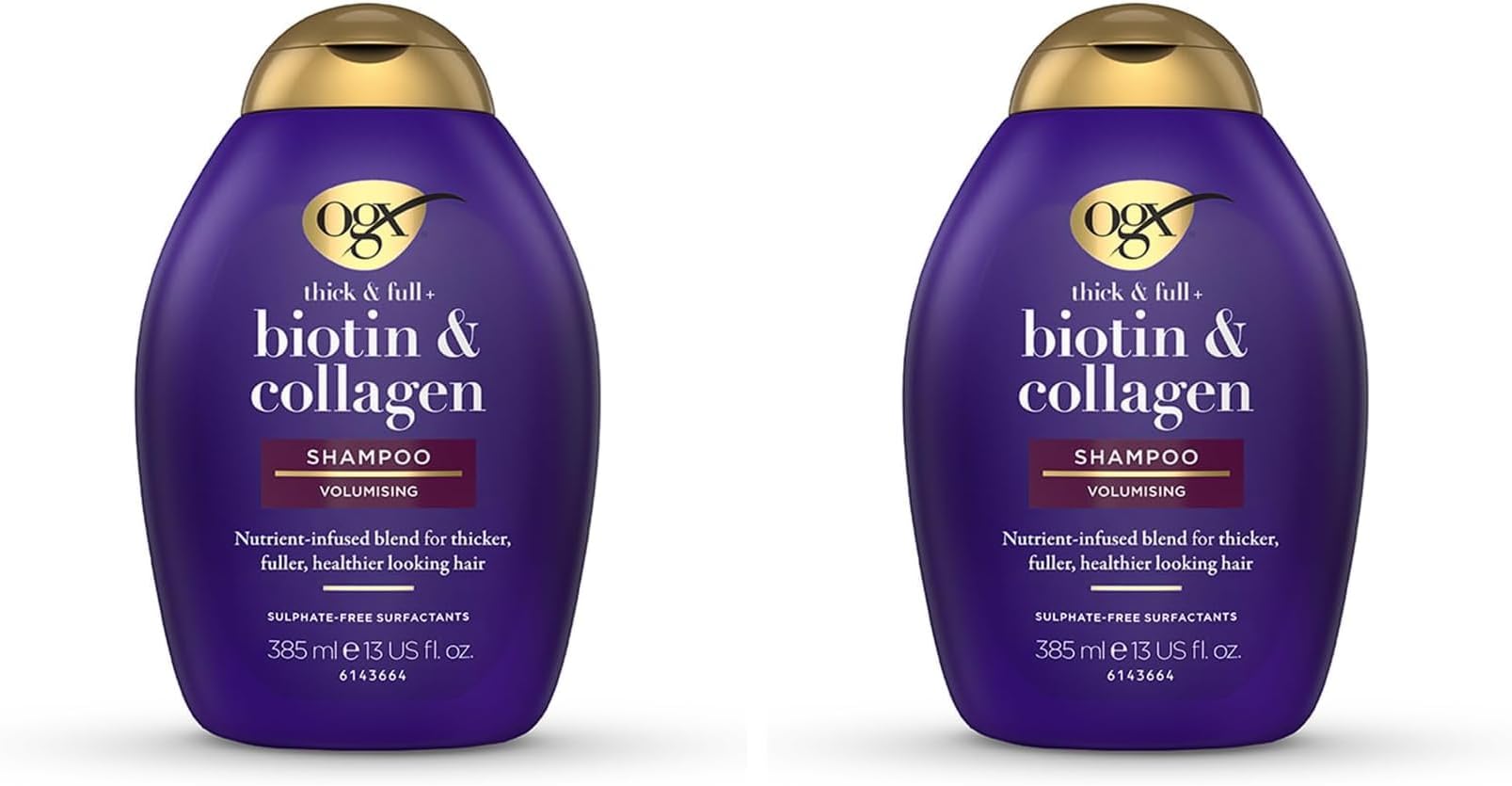 Thick & Full + Biotin & Collagen Volumizing Shampoo for Thin Hair, Thickening Shampoo with Vitamin B7 & Hydrolyzed Wheat Protein, Paraben-Free, Sulfate-Free Surfactants, 385ml (Pack of 2)