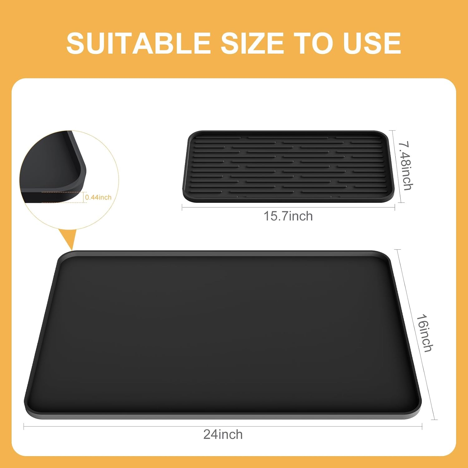 Coffee Mat, 2-in-1 Silicone Bar Mat with Detachable Dish Drying Pad, 24x16 Inch Heat-Resistant Leak-Proof Non-Slip Counter Protector for Espresso Machine,Kitchen Countertop,Home Decor Essentials,Black image 3