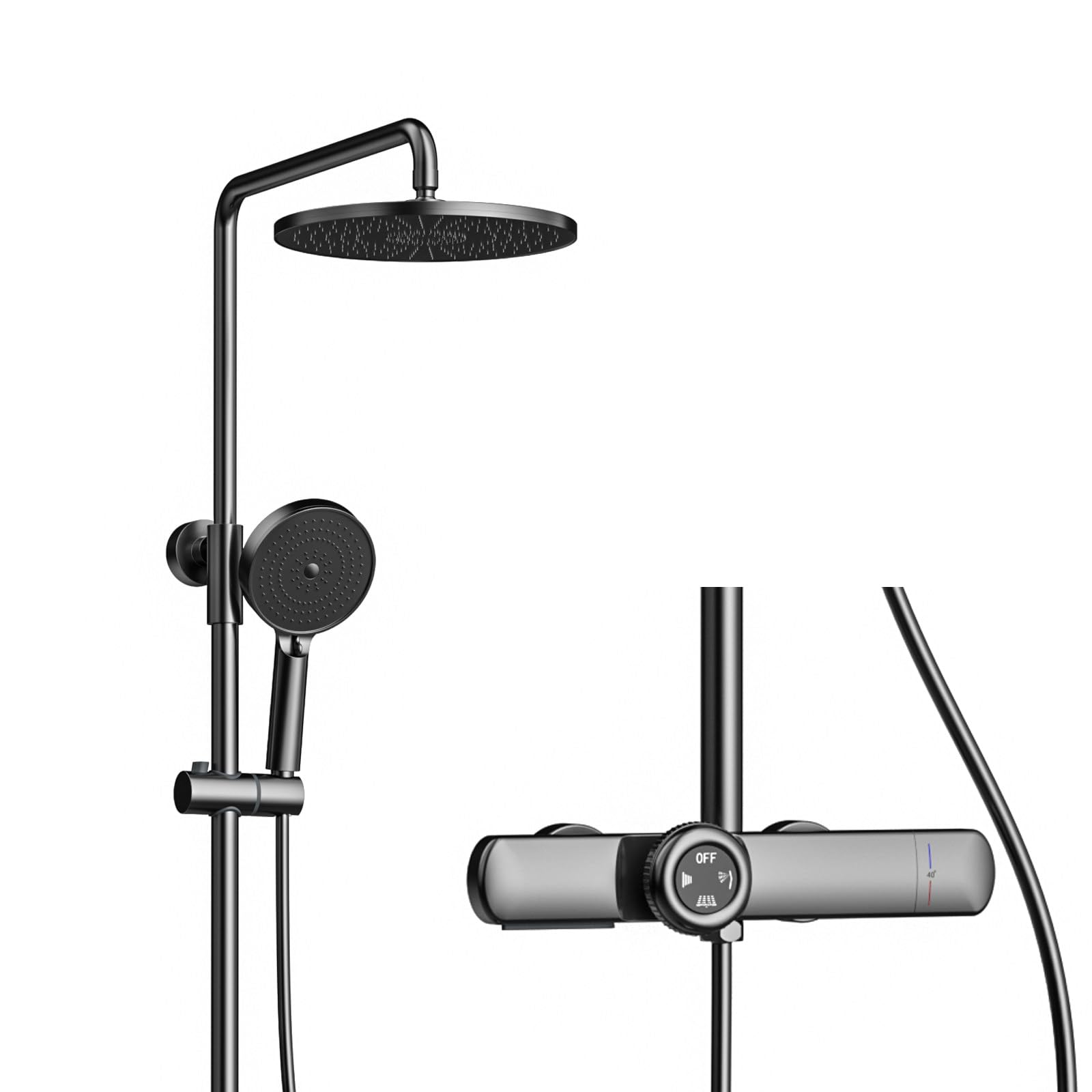 Ensemble de douche thermostatique mural avec pommeau pluie 10" et bec baignoire