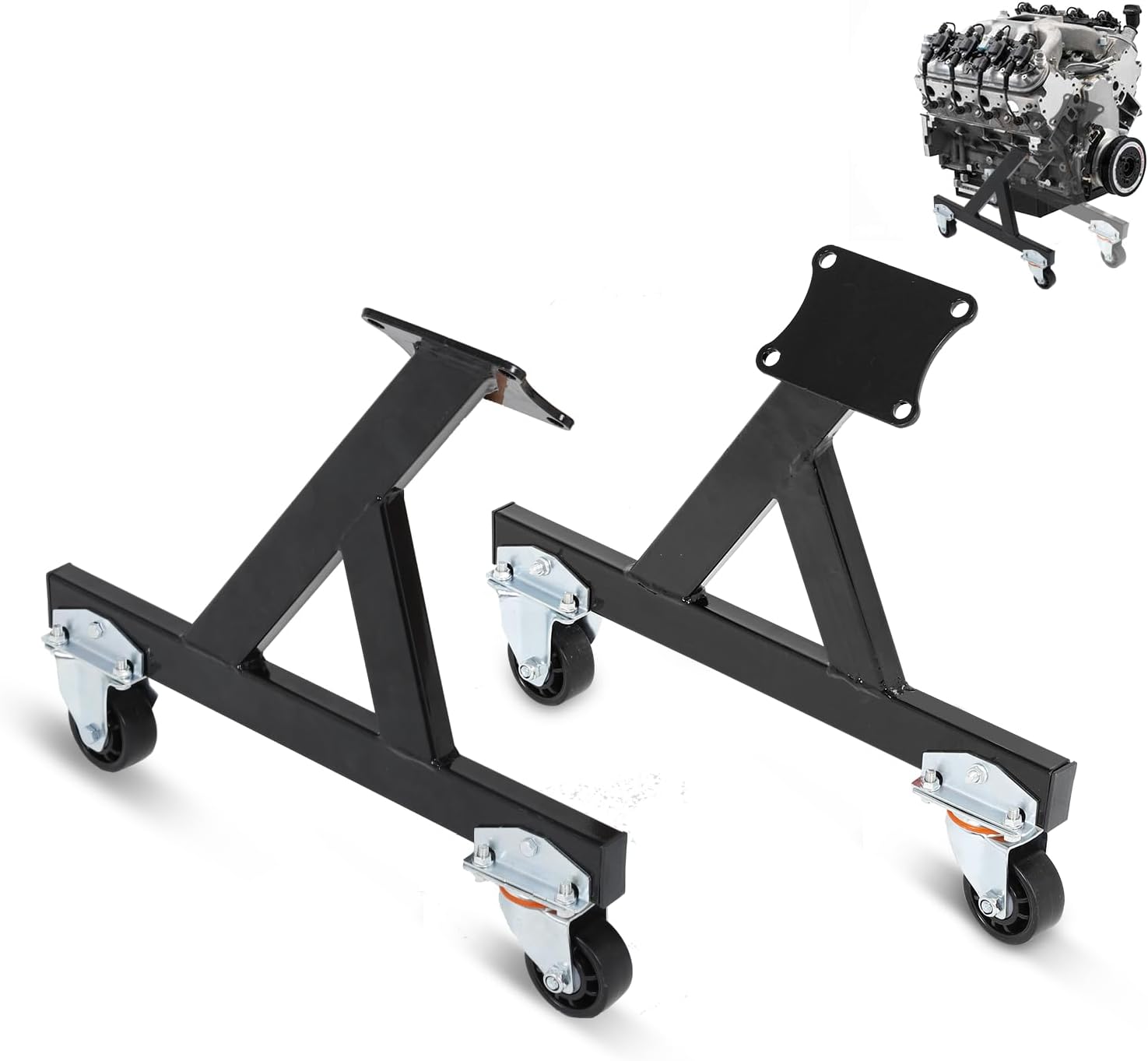 Metal Engine Stand for LS Series V8 Engines – Heavy Duty Steel Cradle (2 PCS), Rolling Storage Stand with Swivel Casters, Engine & Transmission Storage Support, Black