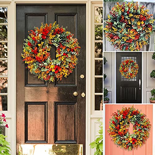Naticy 18 "Herfst Eucalyptus Krans, Kunstmatige Eucalyptus Boerderij Krans Voordeur Opknoping Ornament voor alle seizoenen Herfst Decoratie - Afbeelding 3